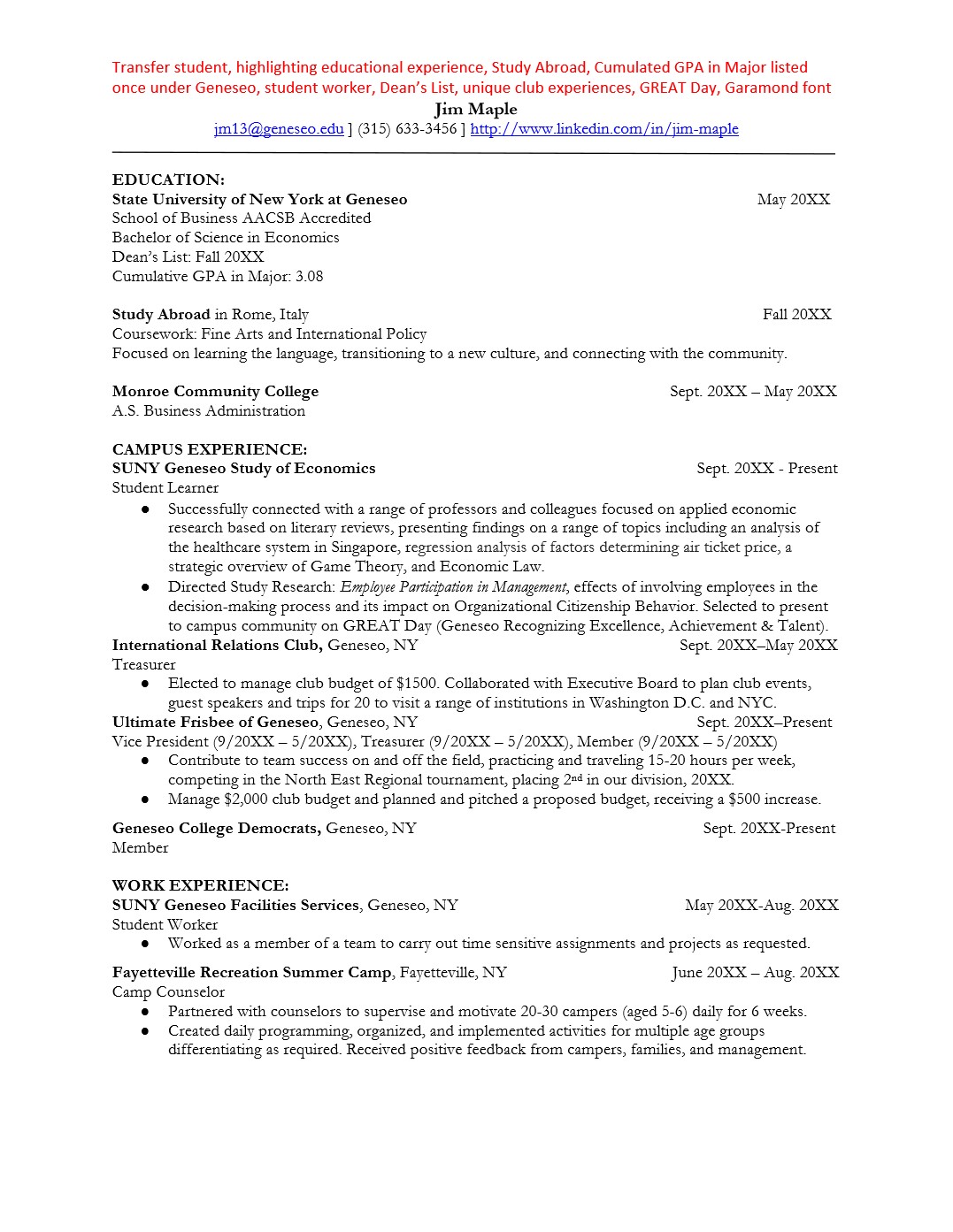 resume help geneseo